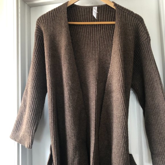 AMADI Anthropologie Long Sweater Cardigan Duster Rib Knit Brown size S - Picture 6 of 13